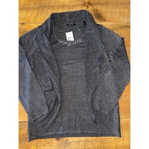 NWT Womens‎ Briggs Dark Silver Metallic Cardigan Sweater Set Size L